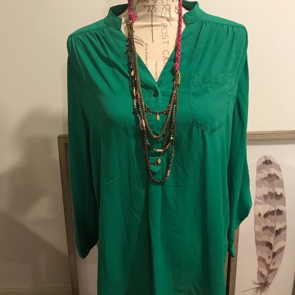 Hawthorn Tops - Irish green v neck collar blouse